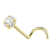 14K Gold Corkscrew Nose Ring Stud 20G 6mm