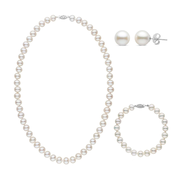 3-Piece Set of 7.5-8.0 mm AA+ White Freshwater Pearls