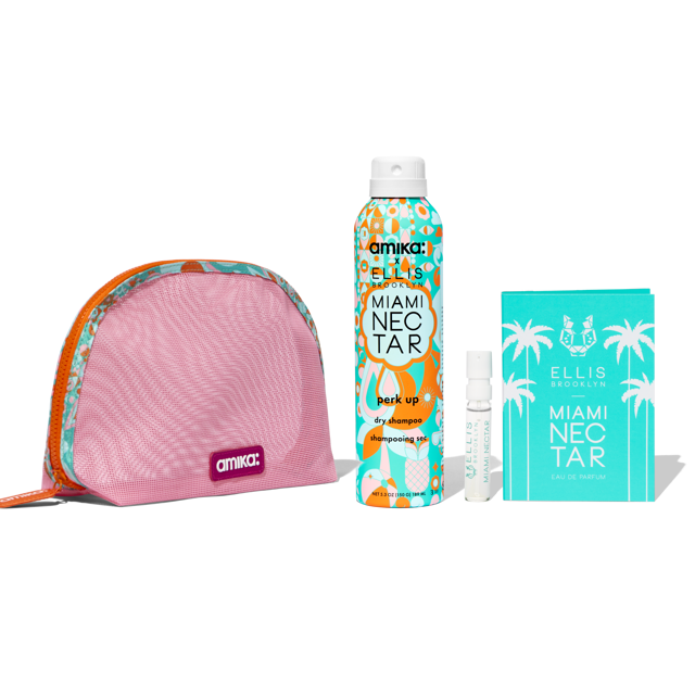 amika x Ellis Brooklyn dry shampoo + perfume set | perk up x MIAMI NECTAR fragrance + mini perfume + mesh bag