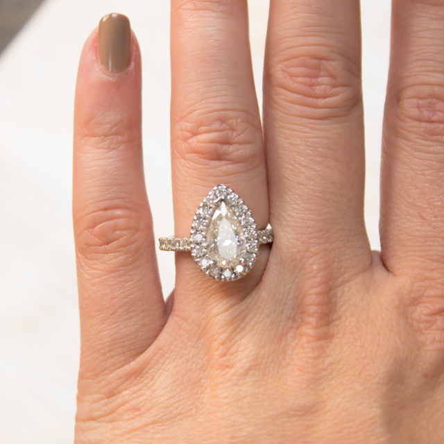 3.10 ct. Pear Halo Natural Diamond Engagement Ring