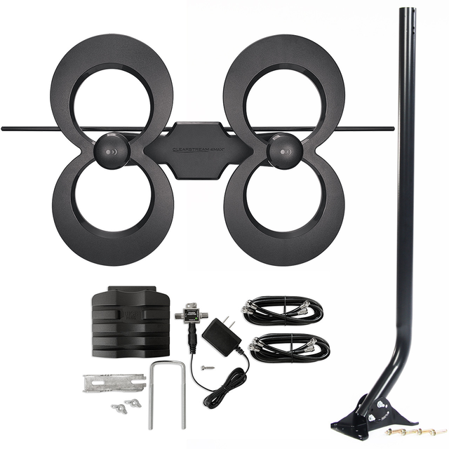 Bundle - ClearStream MAX-V Pro Indoor / Outdoor HD TV Antenna, 40-inch Mast, ClearStream JUICE Plus Preamplifier