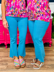 Azure High Rise Crop Flare Jeans