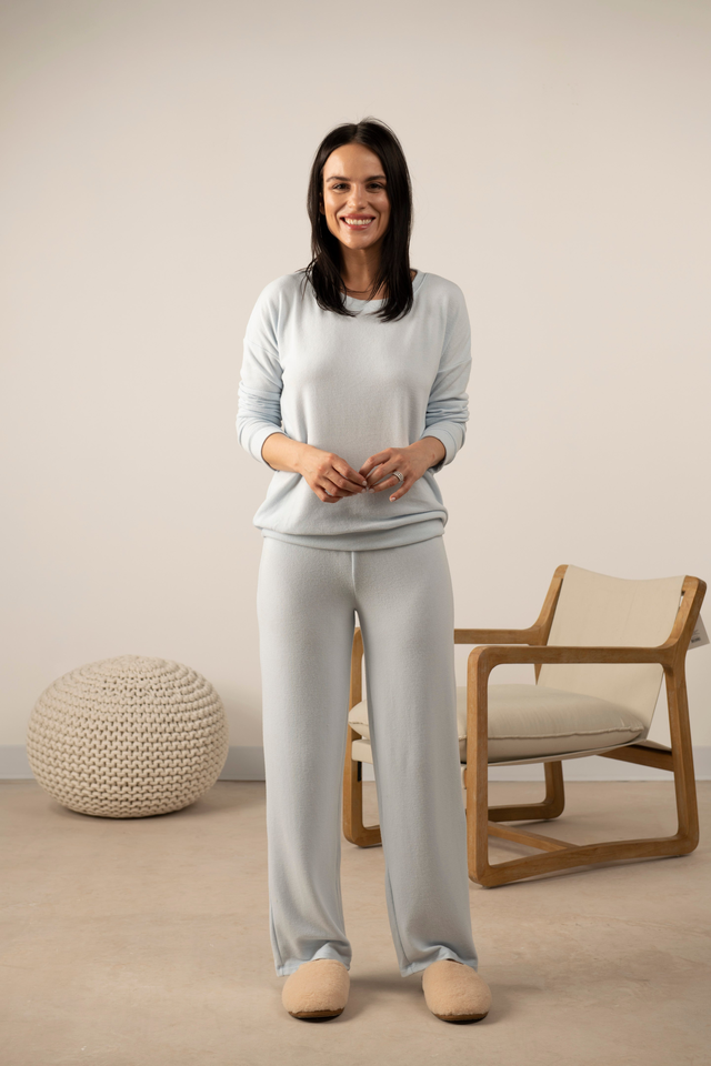 Cozy wide leg pant in morning blue