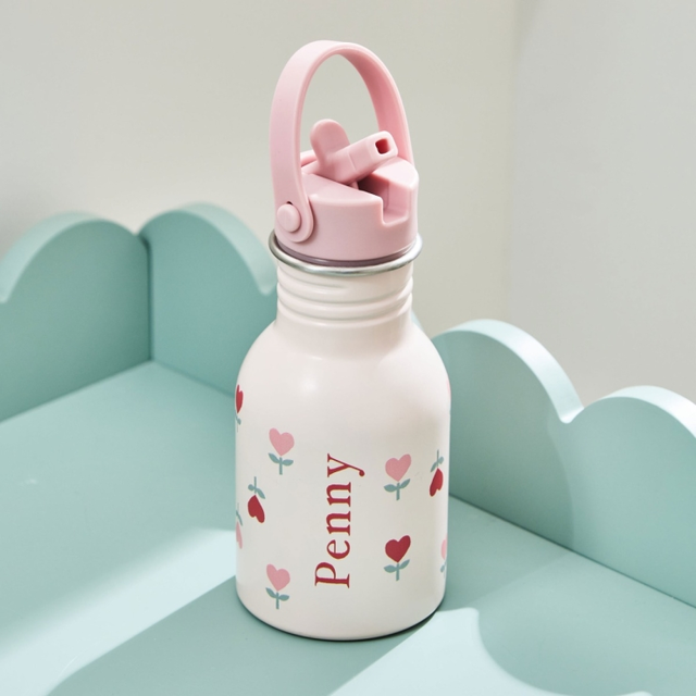 Personalized Heart Flower Pink Water Bottle