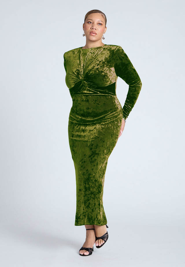 Twist Bodice Velvet Maxi Dress