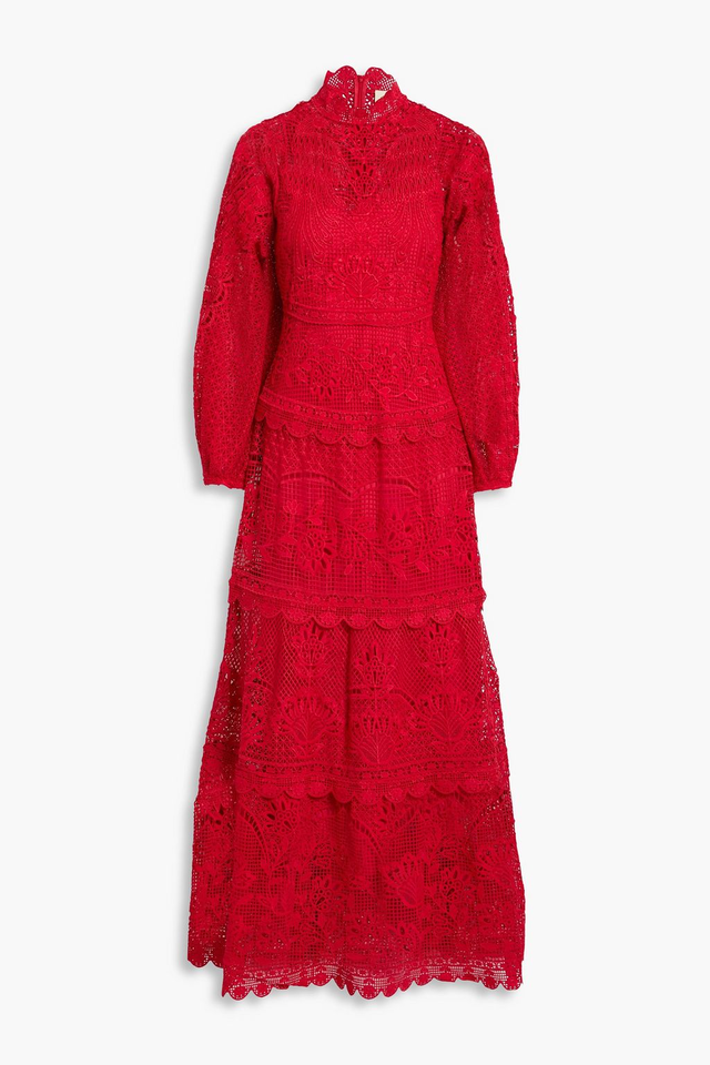 Guipure lace maxi dress - red - One Size
