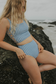 Georgia High Waisted Bottoms | Gingham Seamless Waist Bikini Bottoms