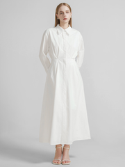 Ruched Button-Up Maxi Shirtdress