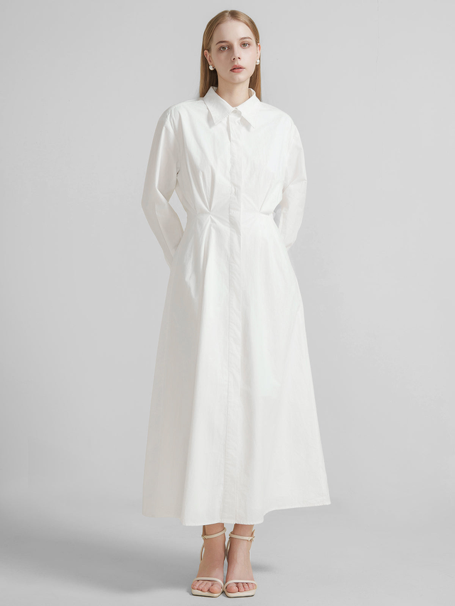 Ruched Button-Up Maxi Shirtdress