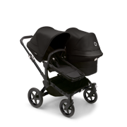 Bugaboo Donkey 5 Duo bassinet and seat stroller black base, midnight black fabrics, midnight black sun canopy