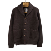 Shawl collar cardigan in dark brown mix baby alpaca and wool