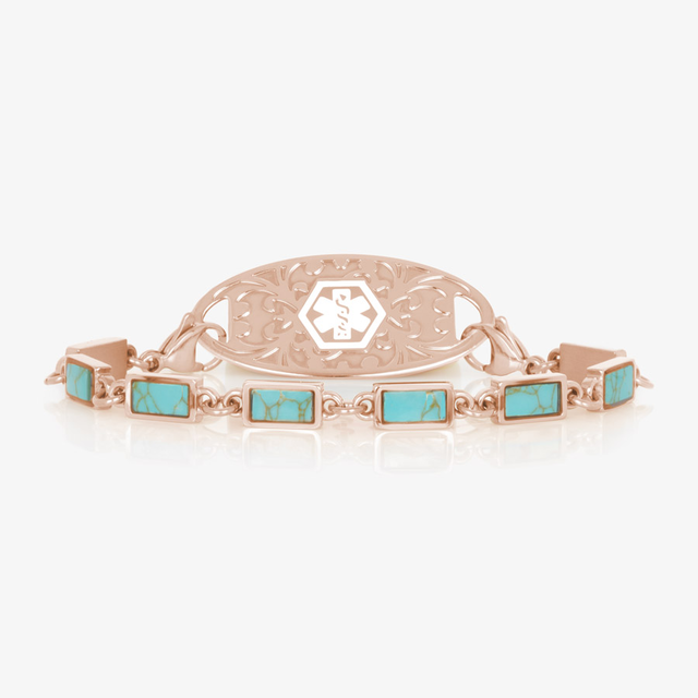 Bree Turquoise Medical ID Bracelet in Rose Gold