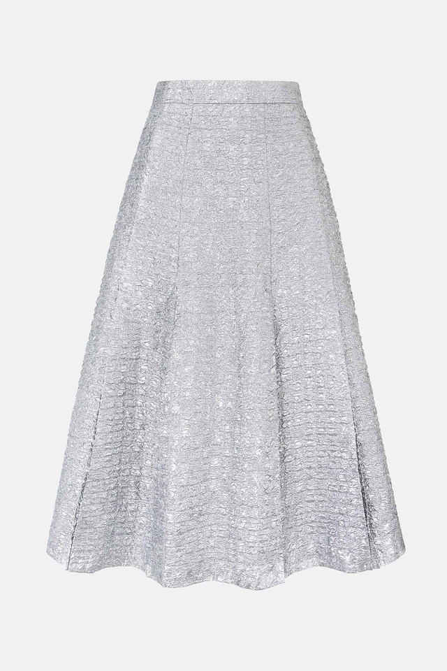 Kensie Skirt In Silver Metallic Seersucker