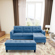 Marina Chenille Small Reversible Sectional Sofa with Ottoman