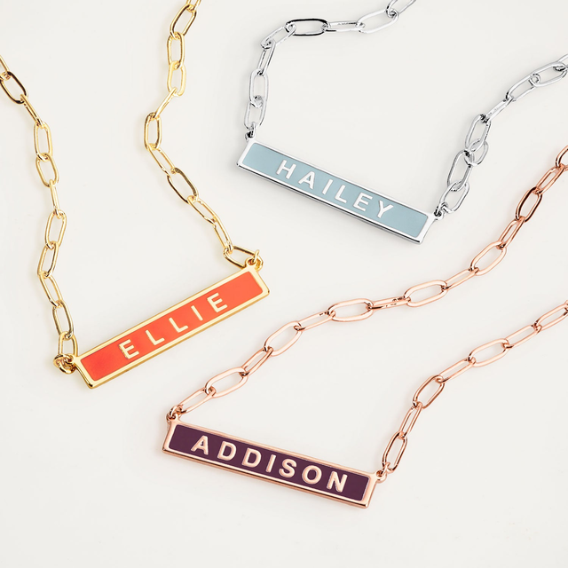 Personalized Enamel Bar on Paperclip Chain Necklace - New Fall Colors