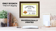 Printed Certificate ($15 USD Shipping + $5 Each)
