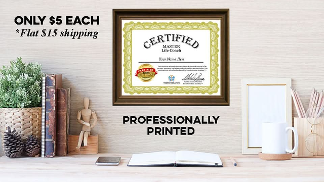 Printed Certificate ($15 USD Shipping + $5 Each)