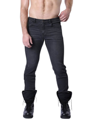 CellBlock13 Saddleback Stretch Fit Black Denim Jeans with Leatherette Panels - 30"