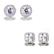 Swarovski Crystal and Sterling Silver Halo Studs (2 Pair) Earrings