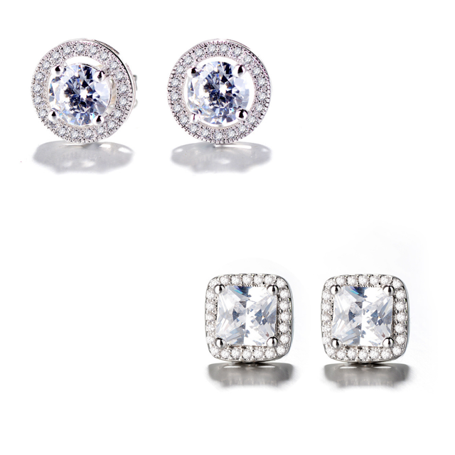 Swarovski Crystal and Sterling Silver Halo Studs (2 Pair) Earrings