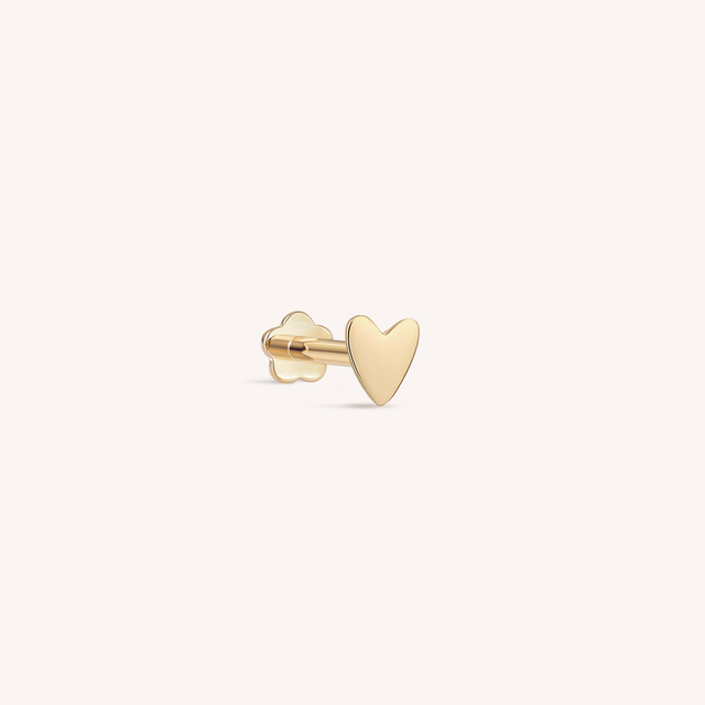 14K Solid Gold Love Heart Threaded Labret Earring