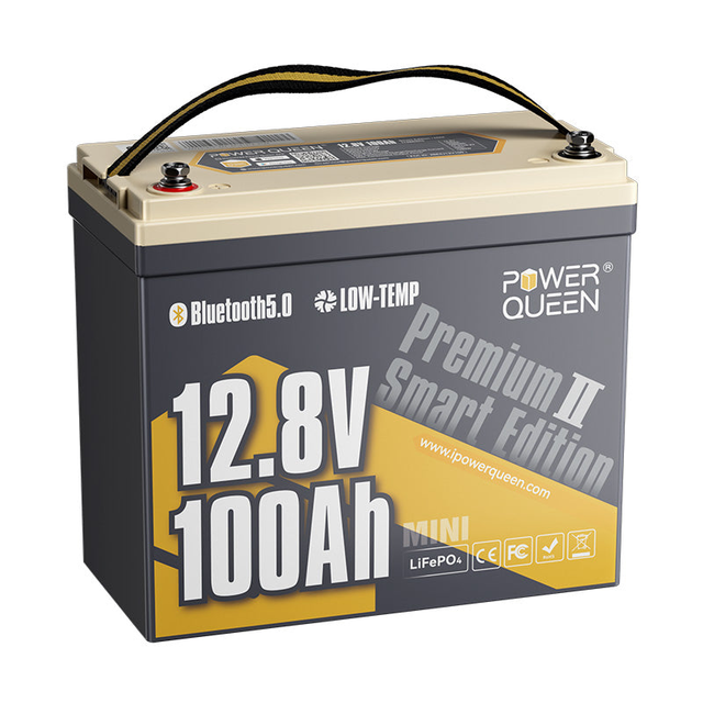 Power Queen 12V 100Ah Mini Low-temp Smart Deep Cycle Lithium Battery