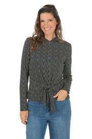 Dotted Tie-Front Jersey Knit Top