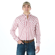 Ferrell Brands Inc Men's Red and White Striped Vented Snap Shirt