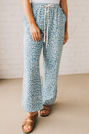Leopard Washed Denim Drawstring Pants