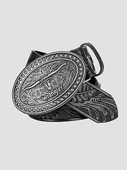 Men's Trophy Buckle Embossed Belt in Black