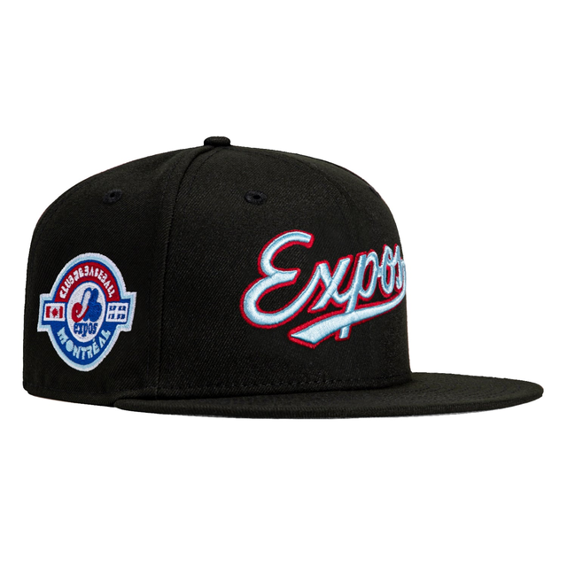 New Era 59Fifty Montreal Expos Club Patch Script Hat - Black, Light Blue, Red