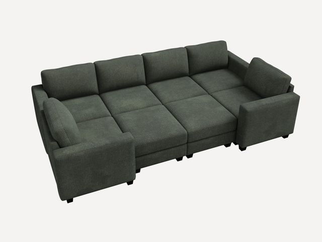 HONBAY 8-Piece Corduroy Modular Sleeper Sectional Sofa With 2 Hidden Storage Ottoman