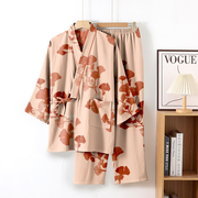 Ownkoti Large Ginkgo Leaf Cotton Kimono Pajamas