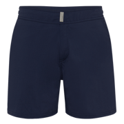 Men Flat Belt Stretch Swim Trunks Solid