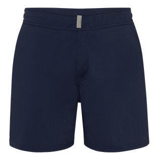 Men Flat Belt Stretch Swim Trunks Solid