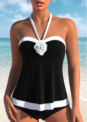 Bandeau Patchwork Tie Black Tankini Top-No Bottom