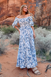 Madeline Maxi Dress in Indigo Floral
