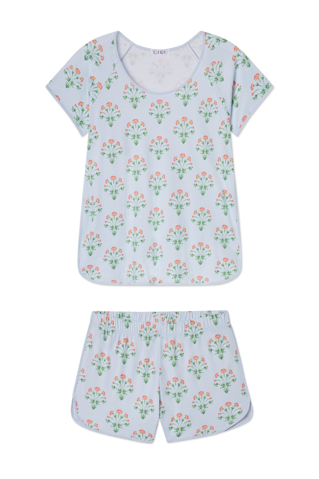 Pima Shorts Set in French Blue Watercolor Stems
