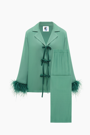 The Bow Pajama Set with Detachable Feathers in Green