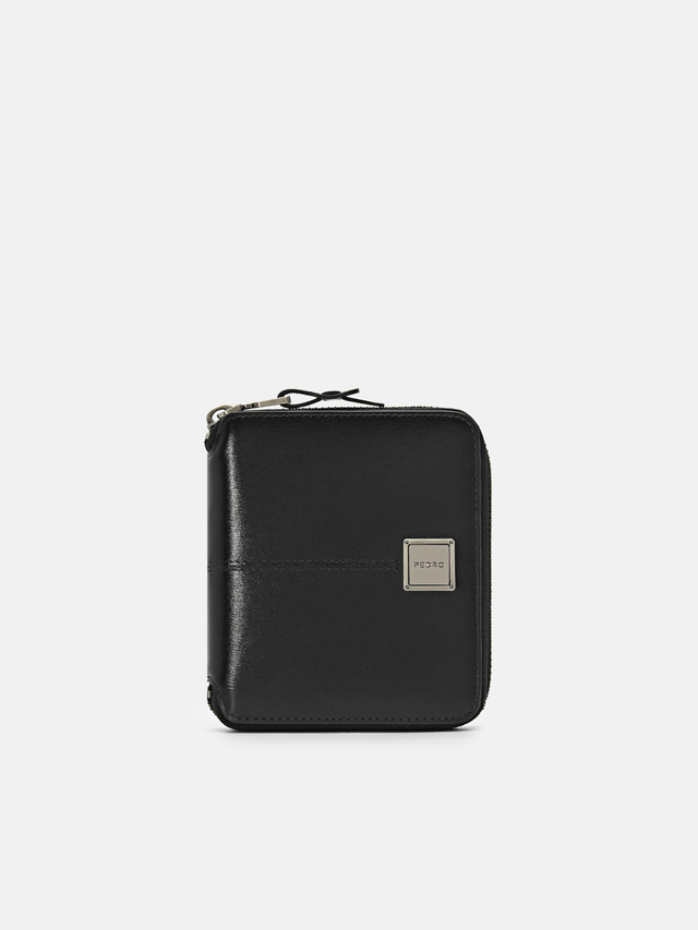 Black Leather Bi-Fold Zipper Wallet | PEDRO