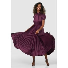Closet London Burgundy Pleated Midi Dress