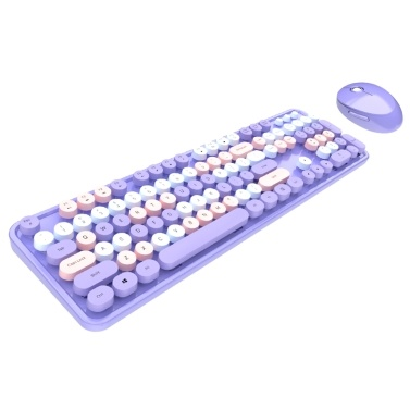 Mofii Sweet Keyboard Mouse Combo Mixed Color 2.4G Wireless Keyboard Mouse Set Circular Suspension Key Cap for PC Laptop Purple