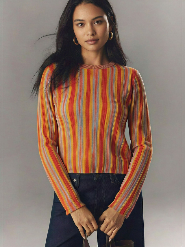 Crew Neck Vertical Stripe Sweater