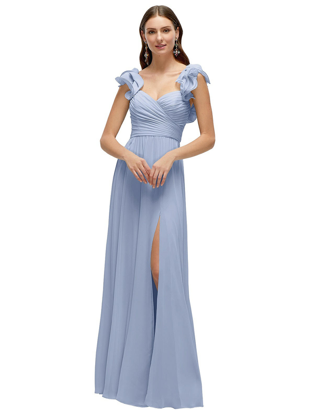 Dramatic Ruffle Edge Strap Chiffon Maxi Dress