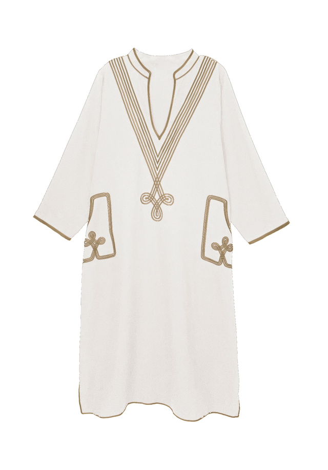 Embroidered Dress in Ivory and Gold - The New Marrakesh