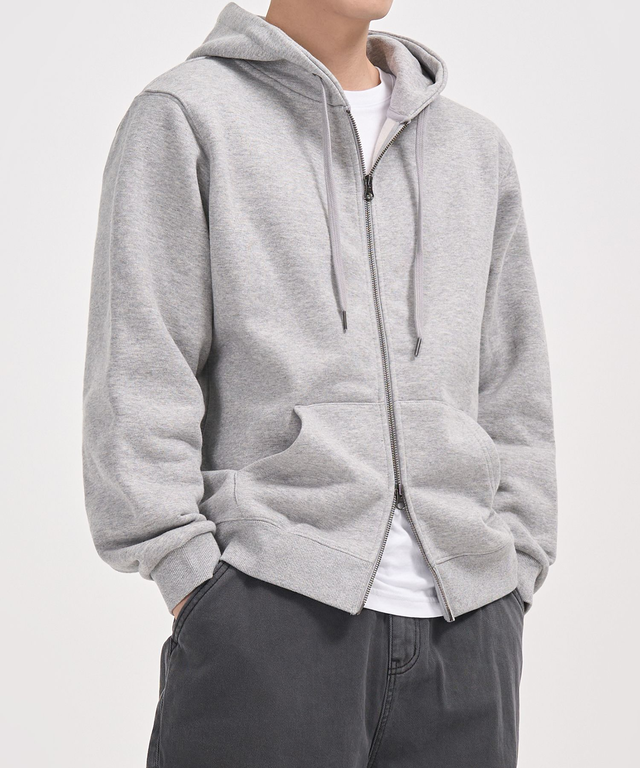2WAY REGULAR FIT SWEAT HOODIE (MELANGE GREY)