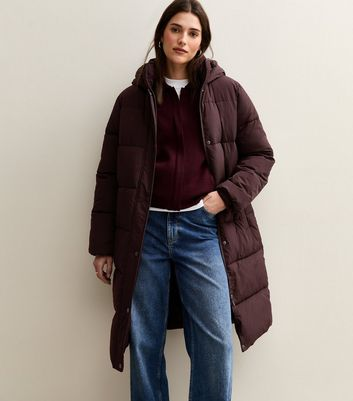 Burgundy Tiered Longline Puffer Jacket