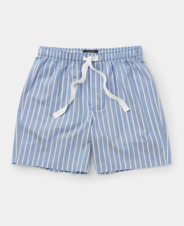 Pale Blue Cotton Twill Wide Stripe Lounge Shorts