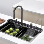 Lefton 33x22 Inch Waterfall Faucet Kitchen Sink with Digital Temperature Display & LED Lighting-KS2207L