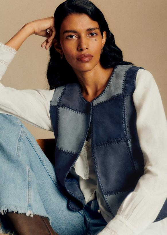 Selma Dress - Blue Patchwork - Cotton - Sézane